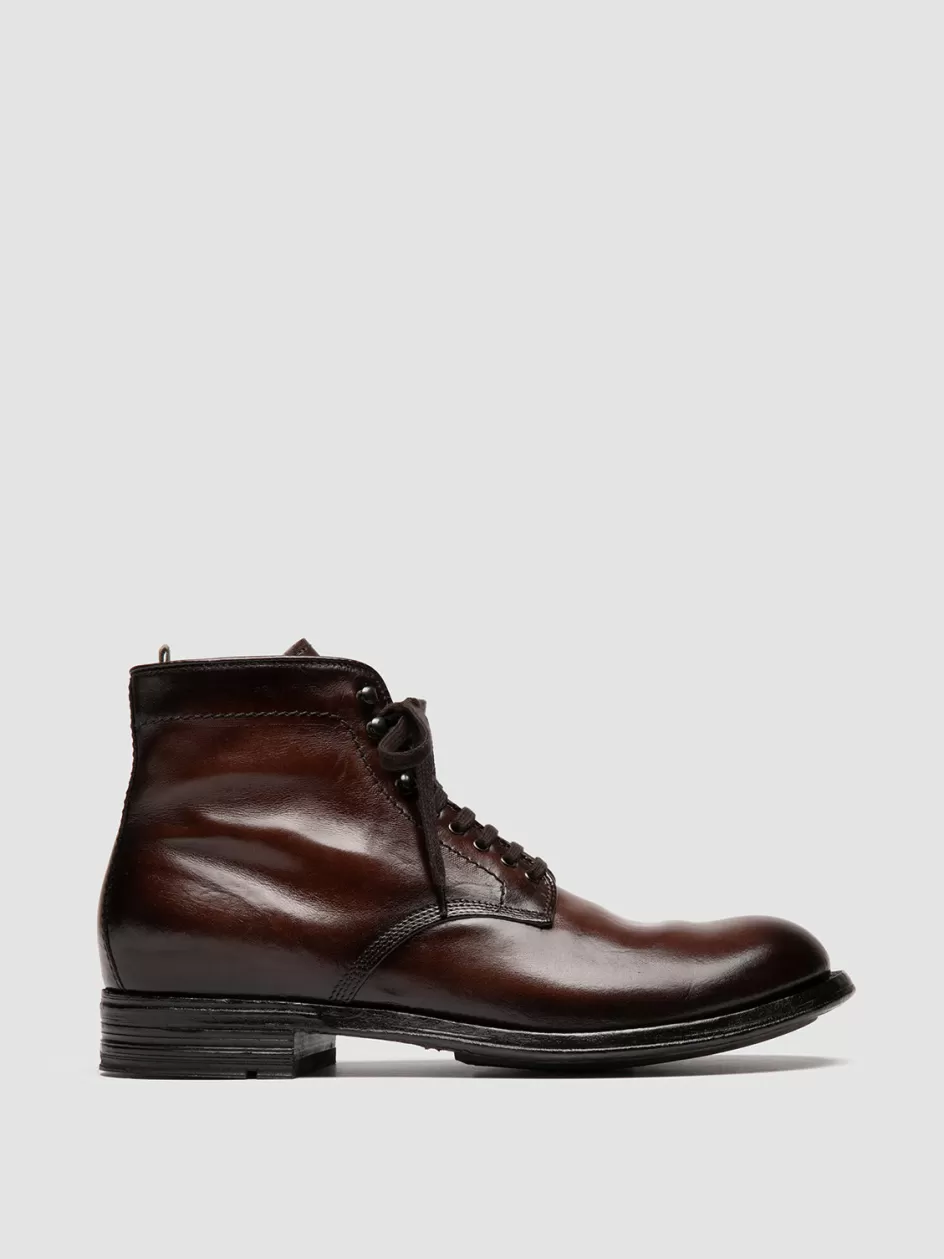 Officine Creative Ankle Boots>ADMIRAL 004 - Brown Leather Lace-up Boots COFFEE