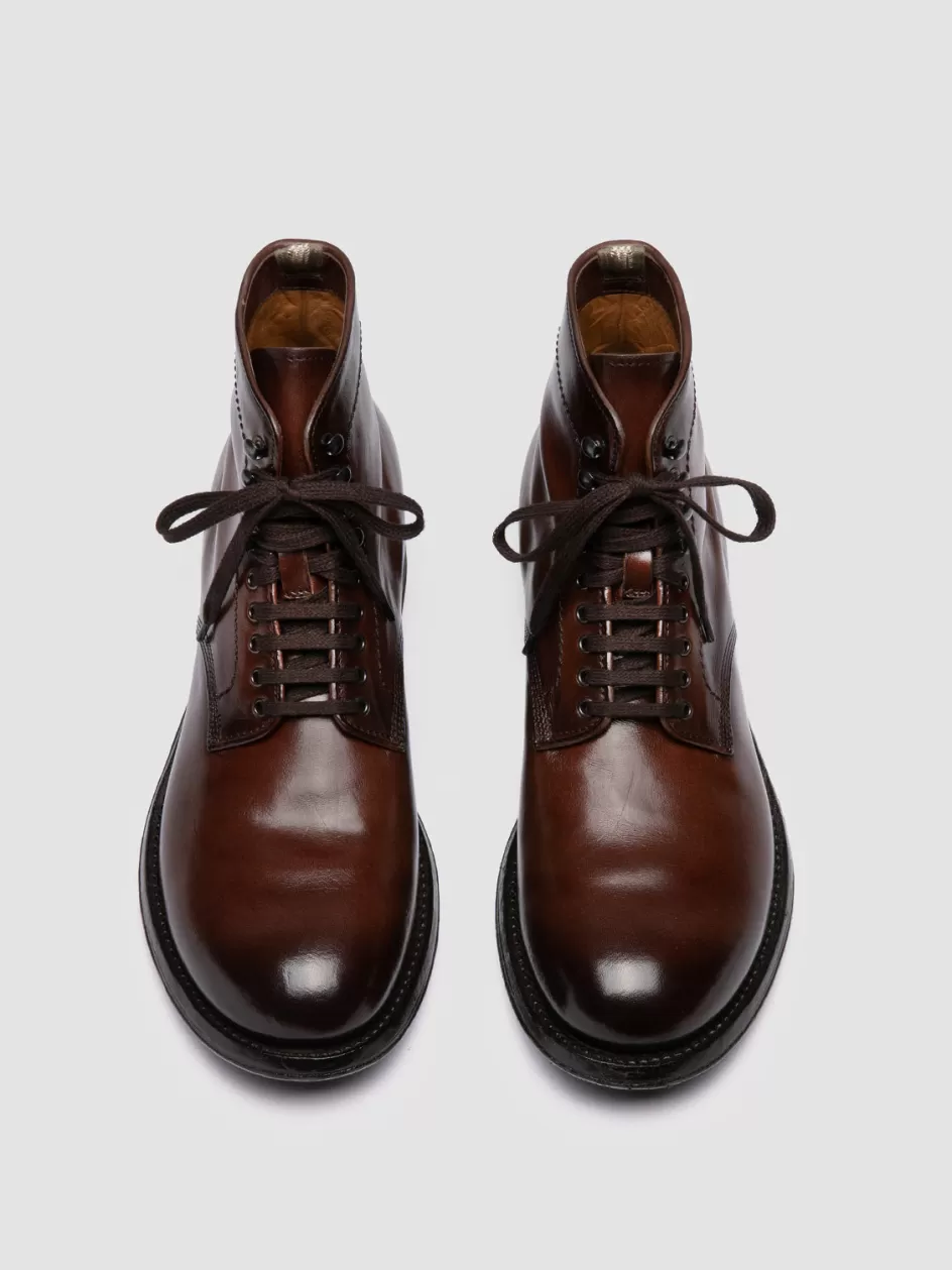 Officine Creative Ankle Boots>ADMIRAL 004 - Brown Leather Lace-up Boots COFFEE