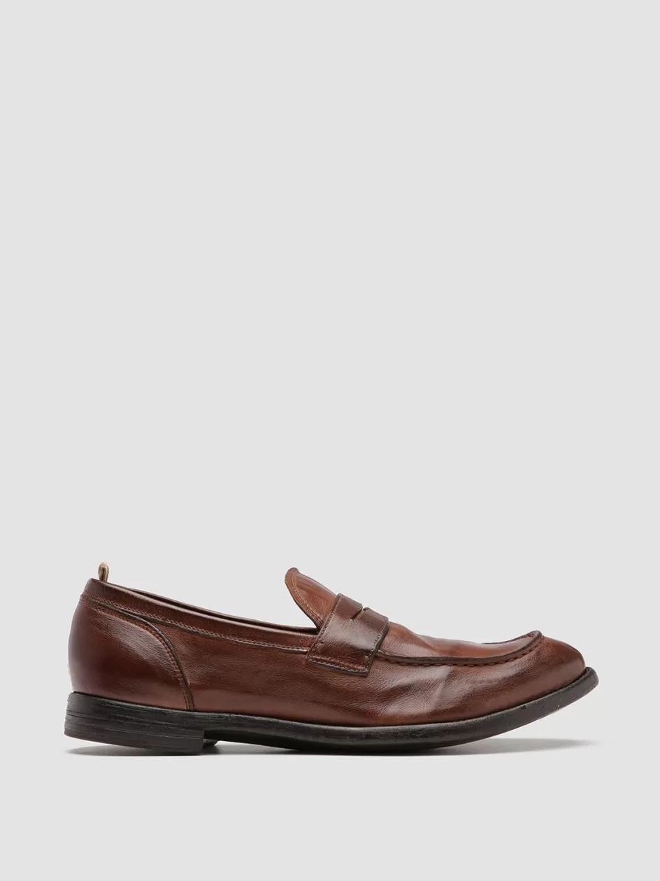 Officine Creative Icons | Loafers>ARC 509 - Brown Leather Penny Loafers CIGAR