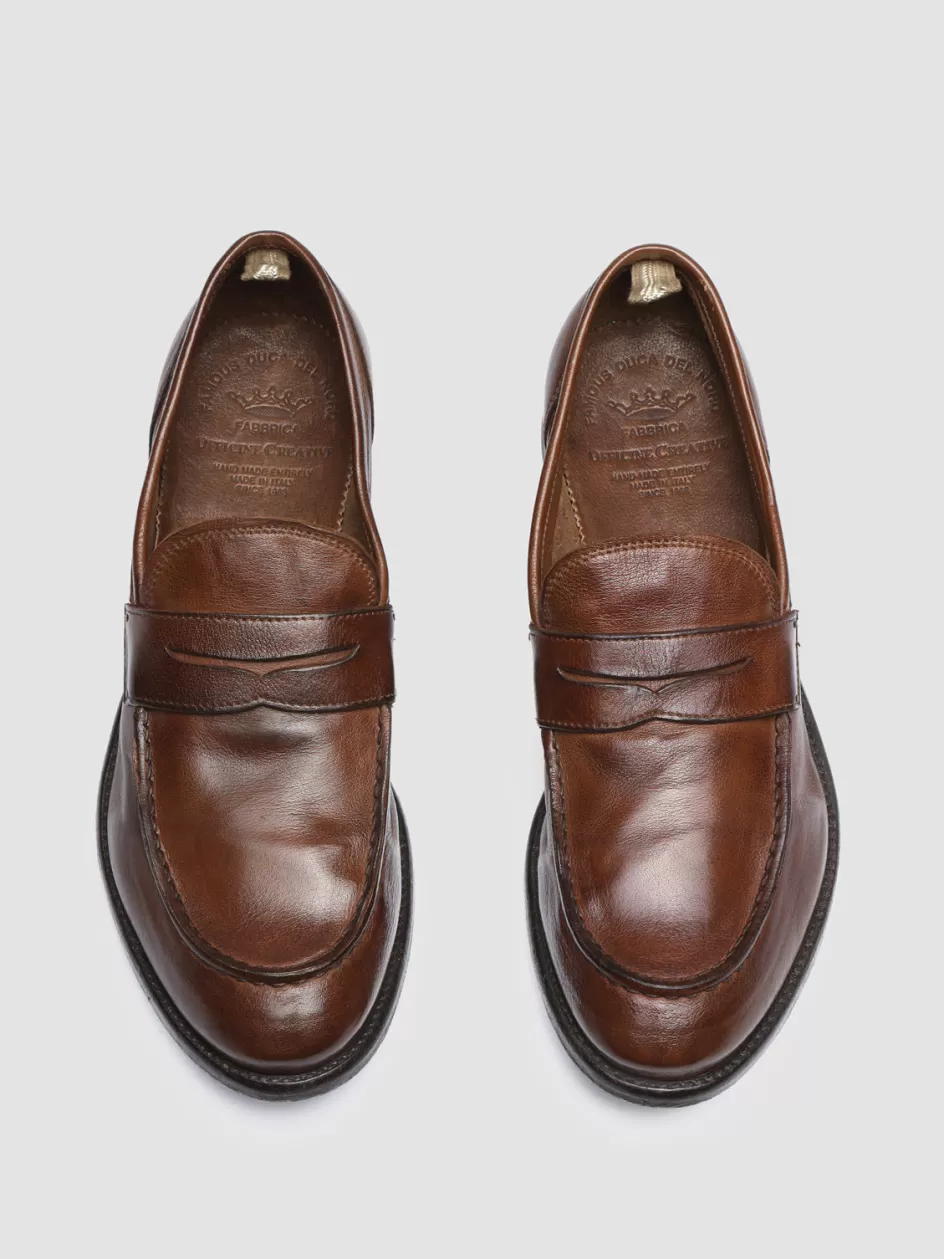 Officine Creative Icons | Loafers>ARC 509 - Brown Leather Penny Loafers CIGAR