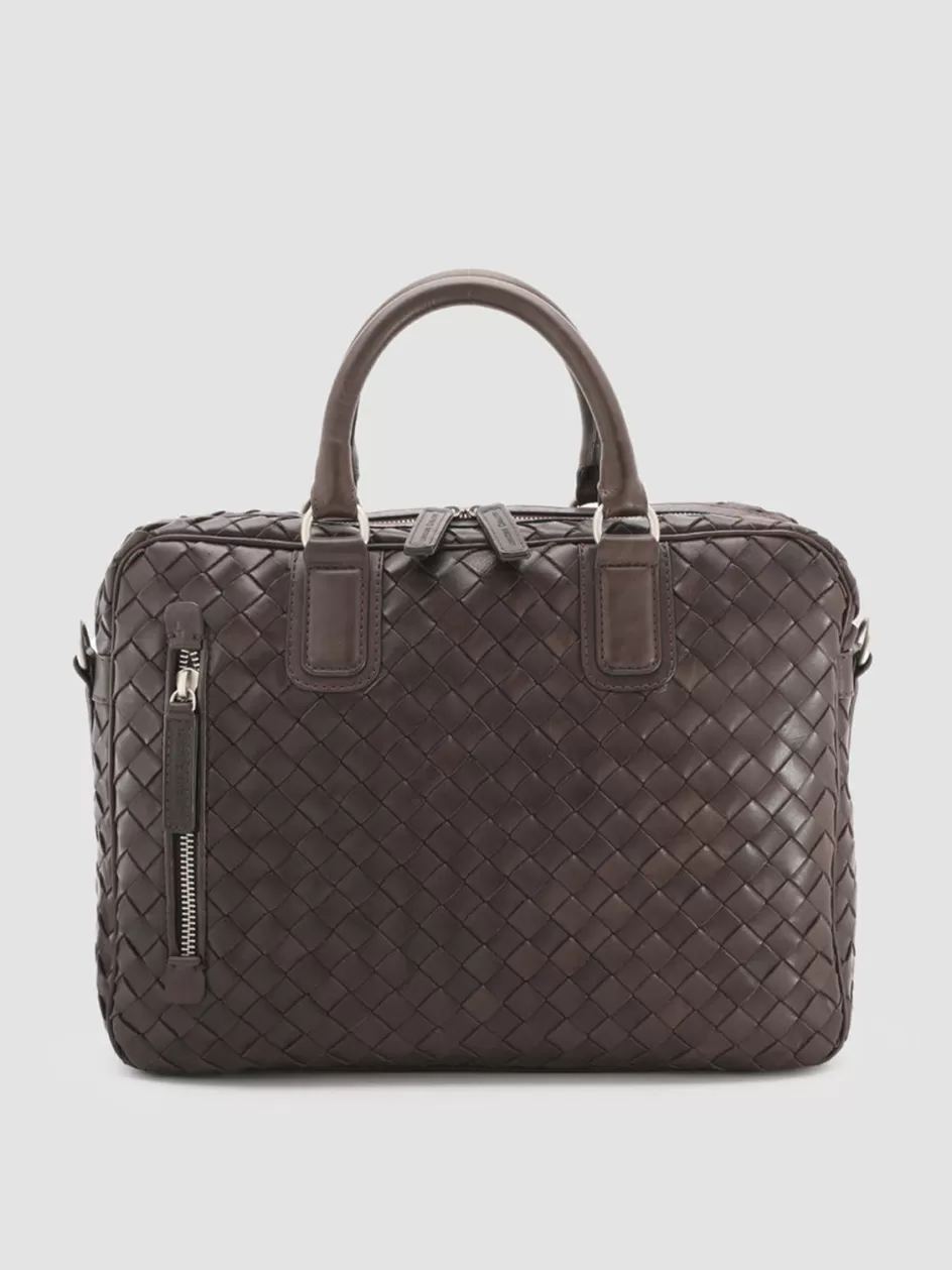 Officine Creative Woven Leather Selection | Bags>ARMOR 011 - Brown Woven Woven Leather Bag COFFEE