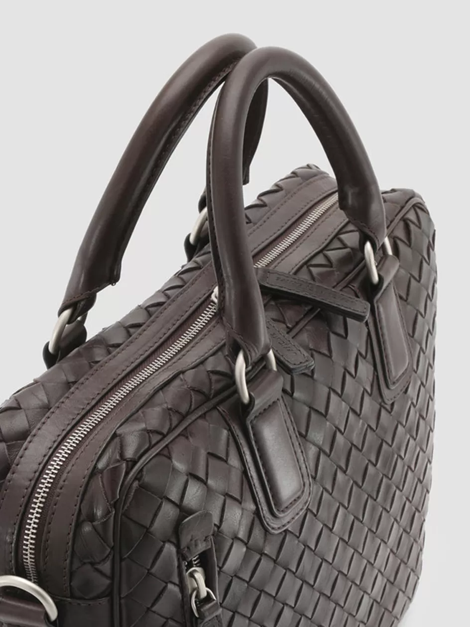 Officine Creative Woven Leather Selection | Bags>ARMOR 011 - Brown Woven Woven Leather Bag COFFEE