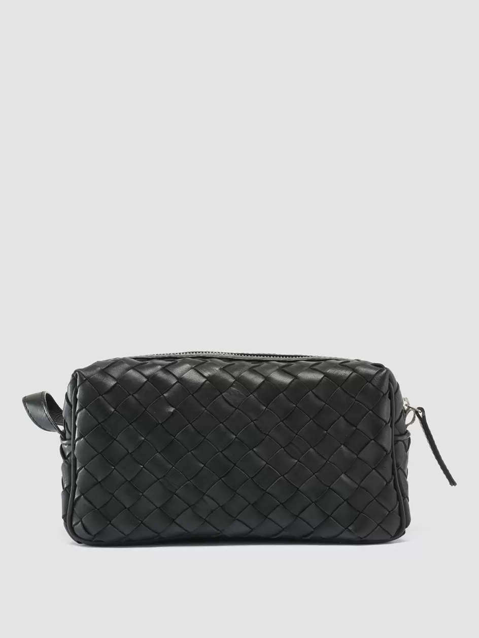 Officine Creative Woven Leather Selection | Bags>ARMOR 014 - Black Woven Leather Pouch NERO