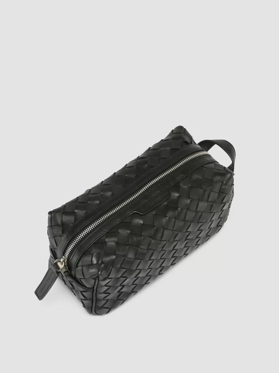 Officine Creative Woven Leather Selection | Bags>ARMOR 014 - Black Woven Leather Pouch NERO