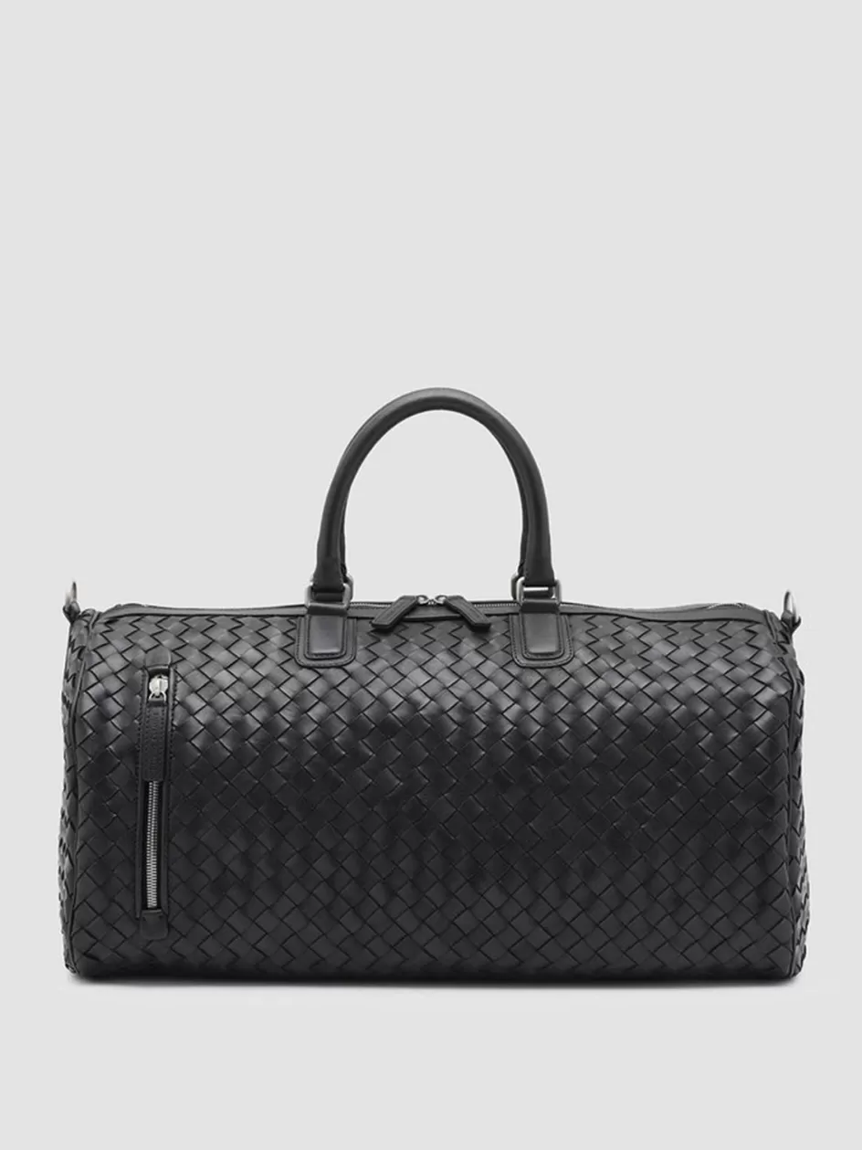 Officine Creative Woven Leather Selection | Icons>ARMOR 01 - Woven Leather Weekender BLACK