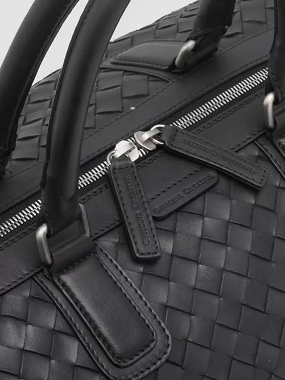 Officine Creative Woven Leather Selection | Icons>ARMOR 01 - Woven Leather Weekender BLACK