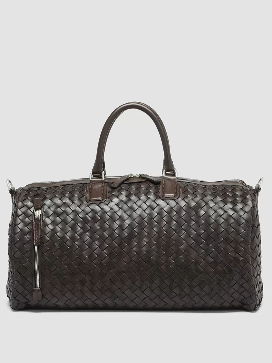 Officine Creative Woven Leather Selection | Bags>ARMOR 01 - Brown Woven Leather Weekender COFFEE