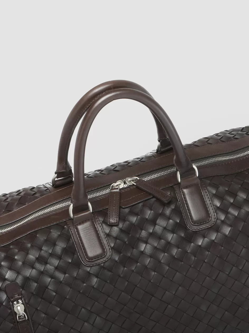 Officine Creative Woven Leather Selection | Bags>ARMOR 01 - Brown Woven Leather Weekender COFFEE