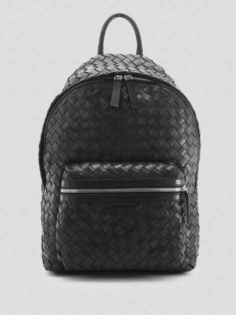 Officine Creative Woven Leather Selection | Icons>ARMOR 04 - Woven Leather Backpack BLACK