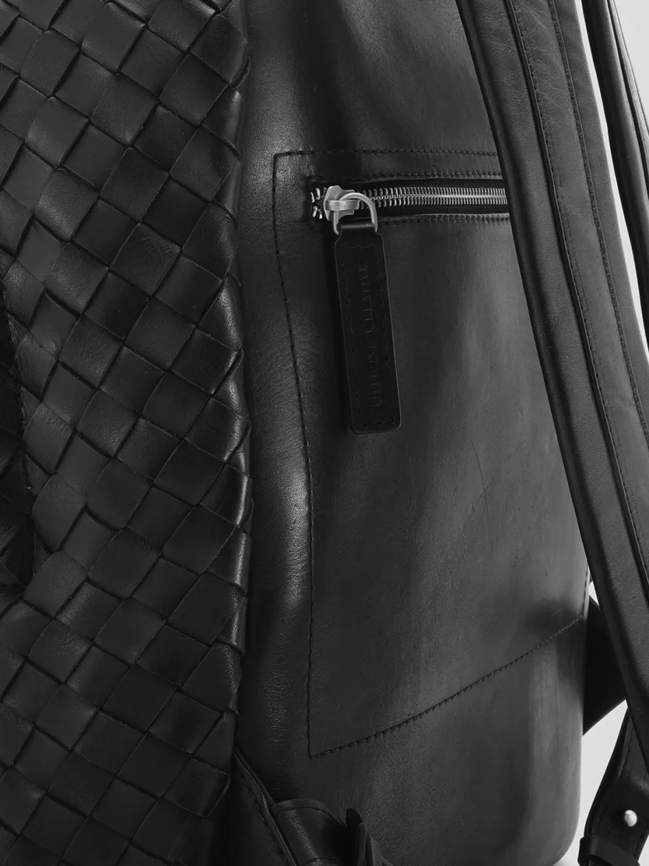 Officine Creative Woven Leather Selection | Icons>ARMOR 04 - Woven Leather Backpack BLACK