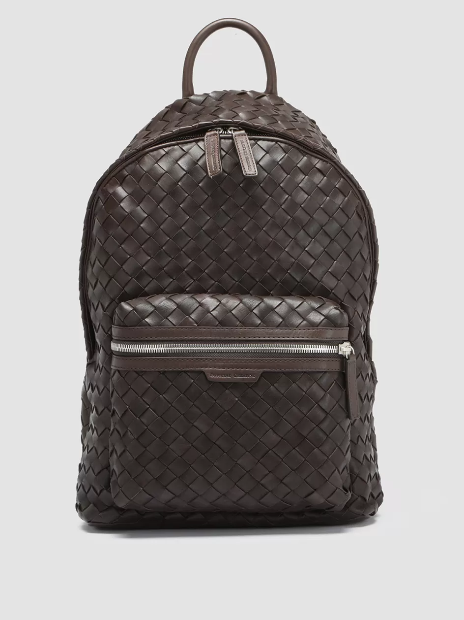 Officine Creative Woven Leather Selection | Icons>ARMOR 04 - Brown Woven Leather Backpack COFFEE