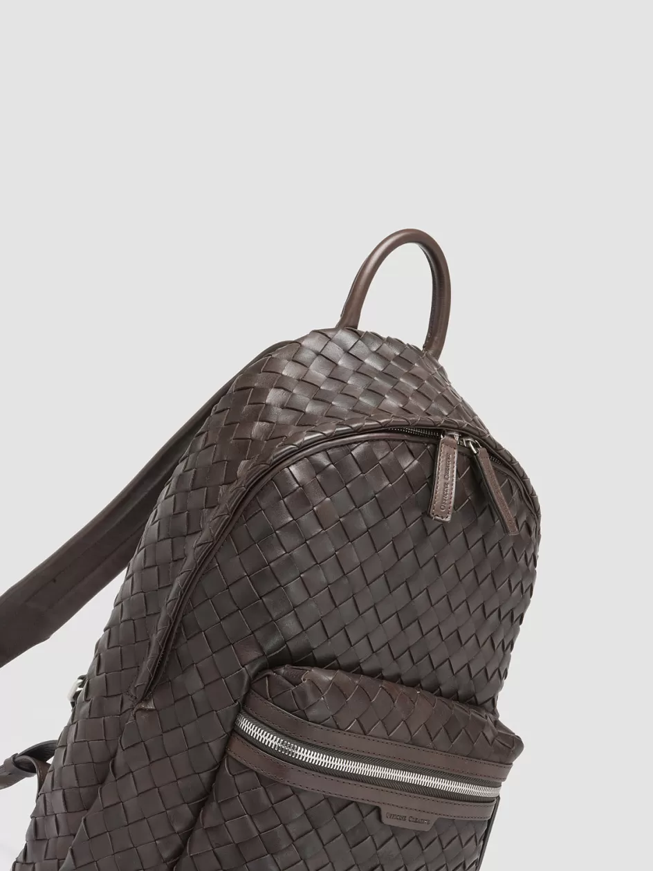 Officine Creative Woven Leather Selection | Icons>ARMOR 04 - Brown Woven Leather Backpack COFFEE