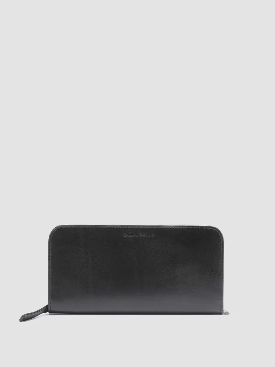 Officine Creative Wallets>BERGE’ 01 - Zip Around Leather Wallet BLACK