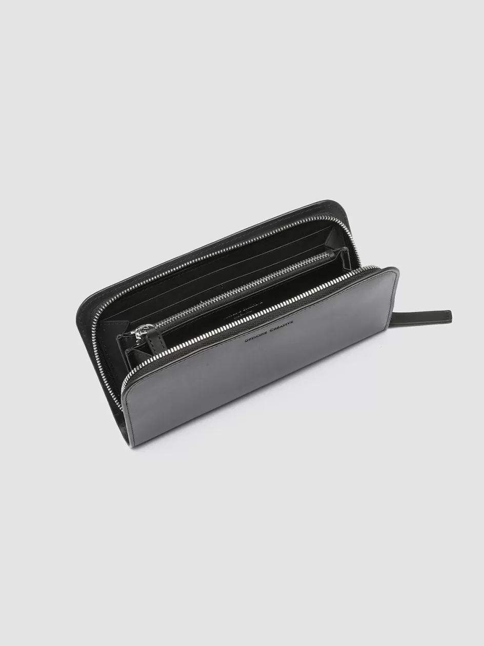 Officine Creative Wallets>BERGE’ 01 - Zip Around Leather Wallet BLACK