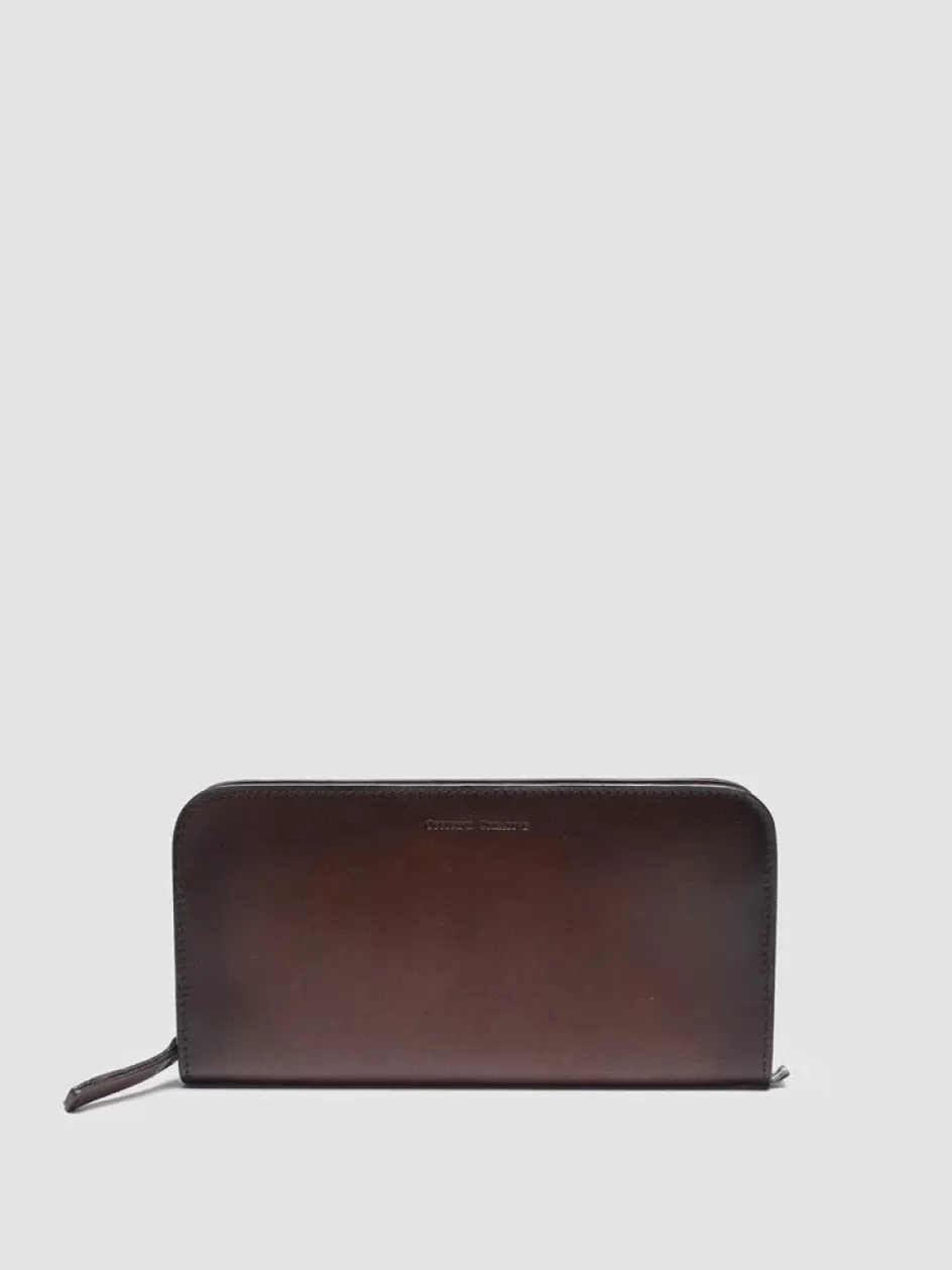 Officine Creative Wallets>BERGE’ 01 - Brown Zip Around Leather Wallet TESTA DI MORO