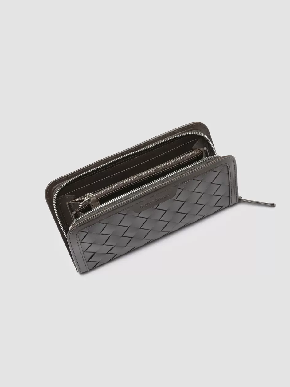 Officine Creative Woven Leather Selection | Wallets>BERGE’ 101 - Brown Woven Leather Wallet COFFEE