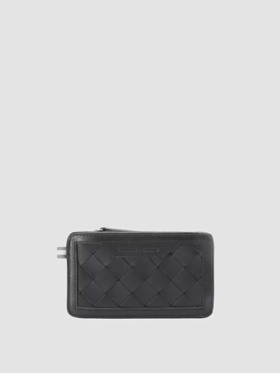 Officine Creative Woven Leather Selection | Wallets>BERGE’ 103 - Woven Leather Card Holder BLACK