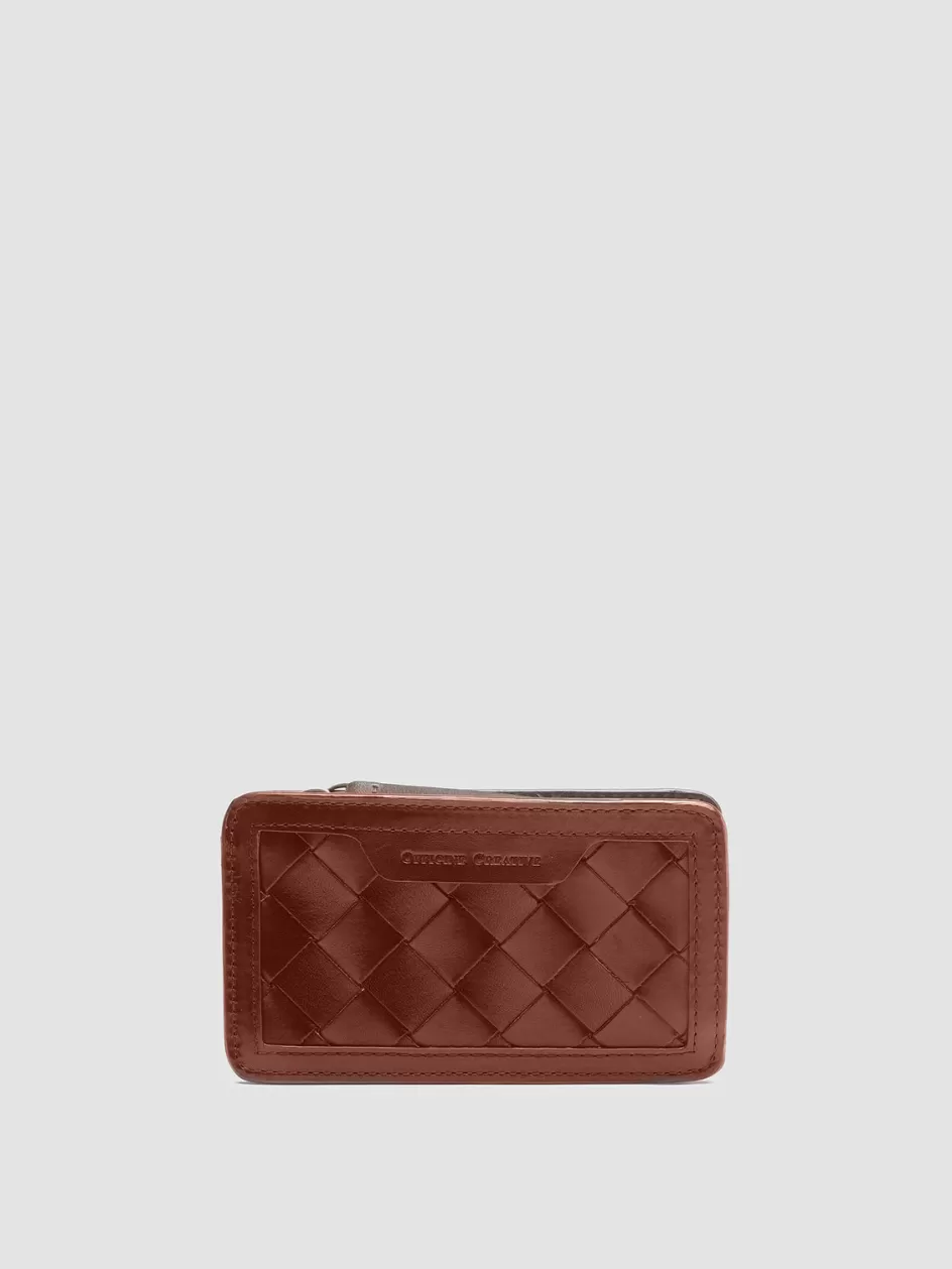 Officine Creative Woven Leather Selection | Wallets>BERGE’ 103 - Brown Woven Leather Card Holder TAN