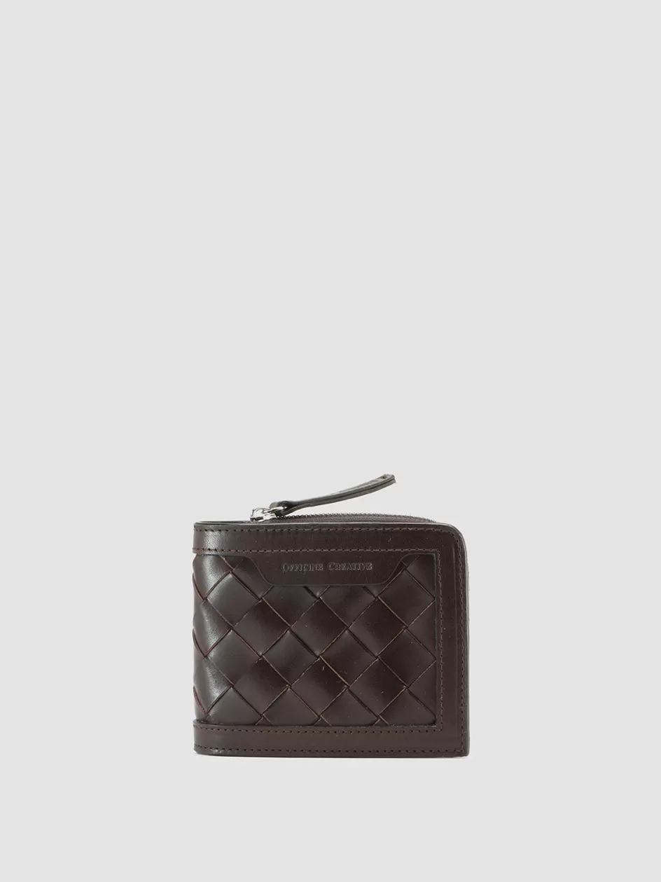 Officine Creative Woven Leather Selection | Wallets>BERGE’ 104 - Brown Woven Leather Bifold Wallet COFFEE