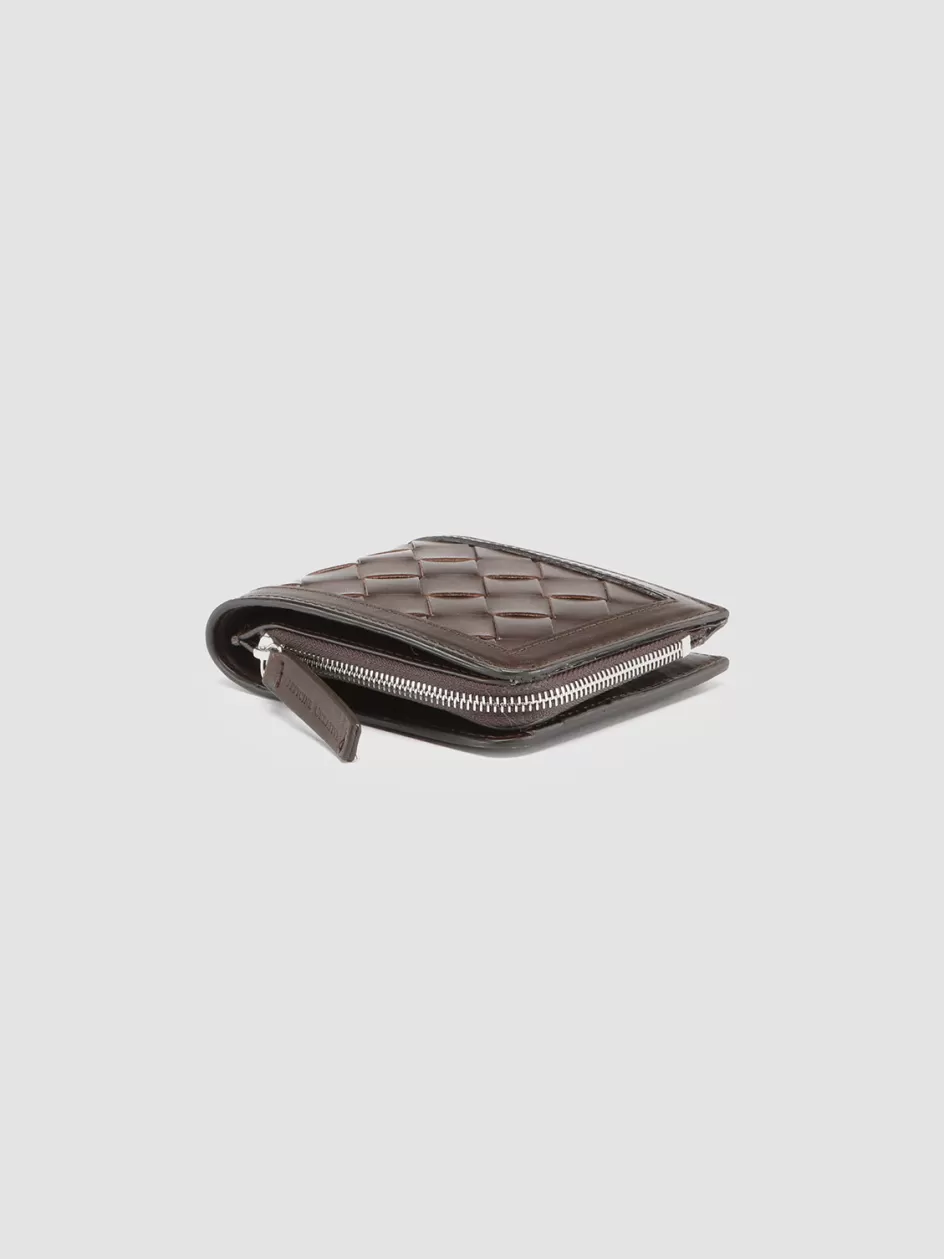 Officine Creative Woven Leather Selection | Wallets>BERGE’ 104 - Brown Woven Leather Bifold Wallet COFFEE