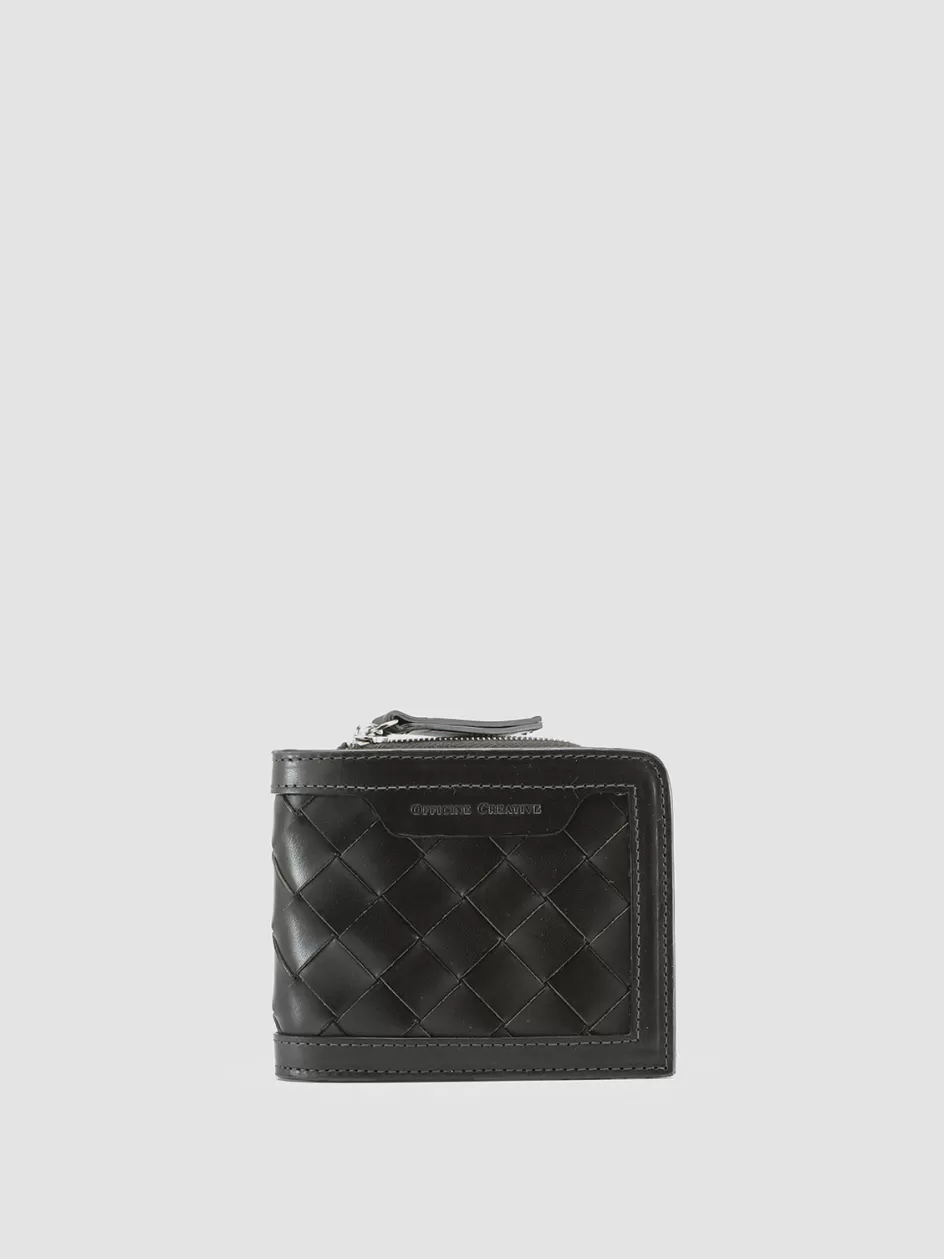 Officine Creative Woven Leather Selection | Wallets>BERGE’ 104 - Grey Woven Leather Bifold Wallet PIOMBO