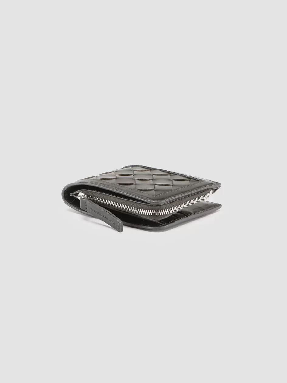 Officine Creative Woven Leather Selection | Wallets>BERGE’ 104 - Grey Woven Leather Bifold Wallet PIOMBO