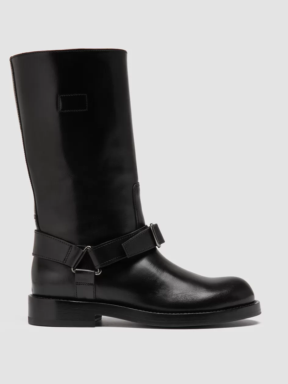 Officine Creative Boots & Booties>BERYL 001 - Black Leather Pull-On Boots NERO                                              