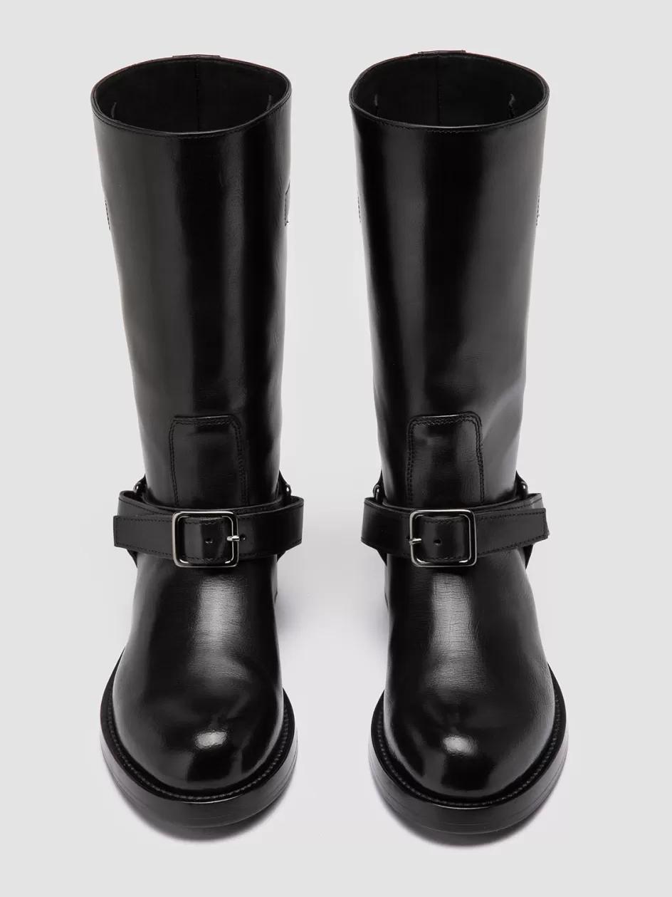 Officine Creative Boots & Booties>BERYL 001 - Black Leather Pull-On Boots NERO                                              