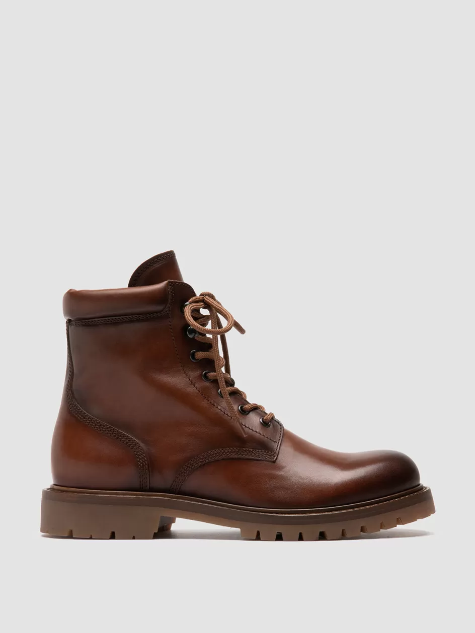 Officine Creative Ankle Boots>BOSS 002 - Brown Leather Lace Up Boots TAN