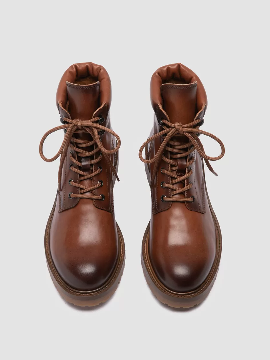 Officine Creative Ankle Boots>BOSS 002 - Brown Leather Lace Up Boots TAN