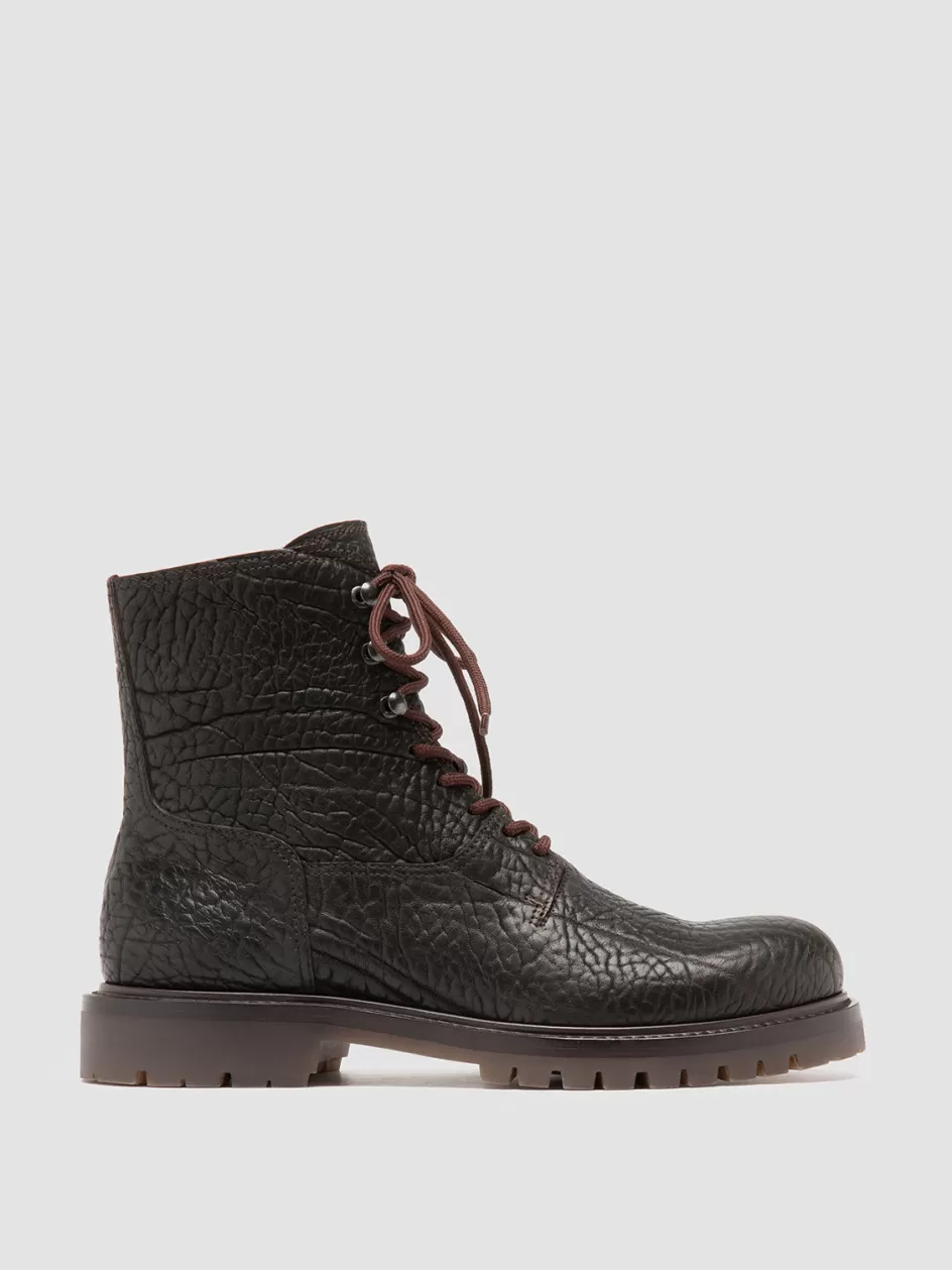 Officine Creative Ankle Boots>BOSS 012 - Brown Leather Lace-up Boots TESTA DI MORO