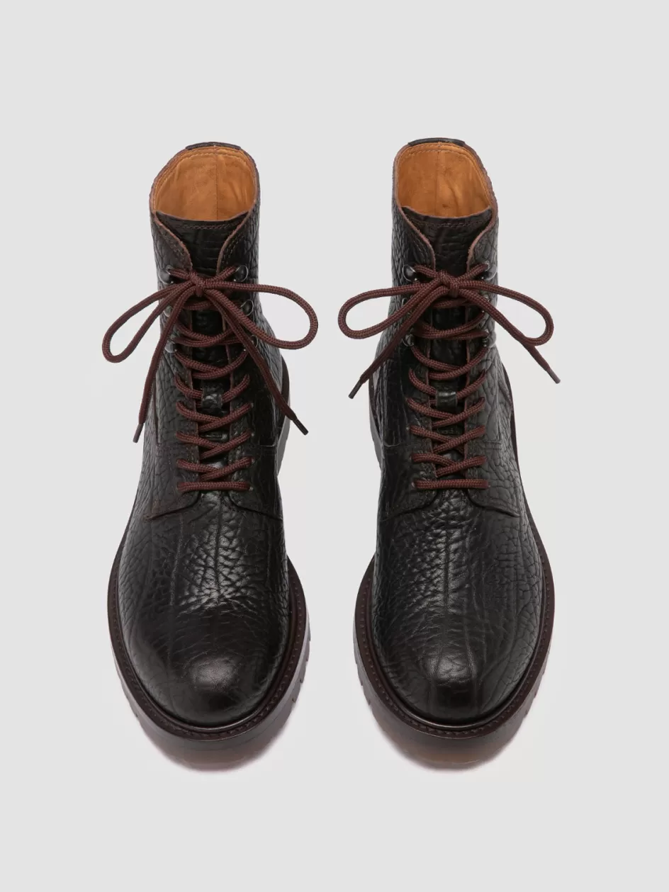 Officine Creative Ankle Boots>BOSS 012 - Brown Leather Lace-up Boots TESTA DI MORO