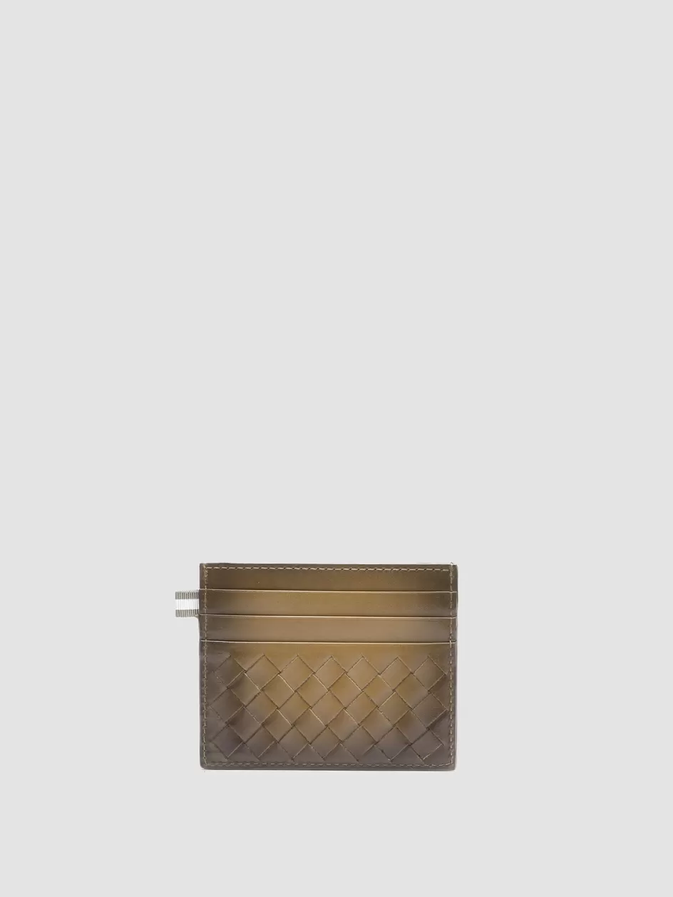 Officine Creative Woven Leather Selection | Wallets>BOUDIN 122 - Green Woven Leather Card Holder FIR GREEN