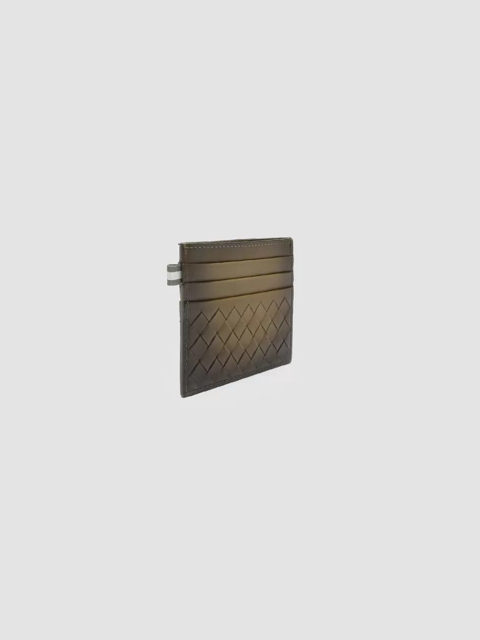 Officine Creative Woven Leather Selection | Wallets>BOUDIN 122 - Green Woven Leather Card Holder FIR GREEN