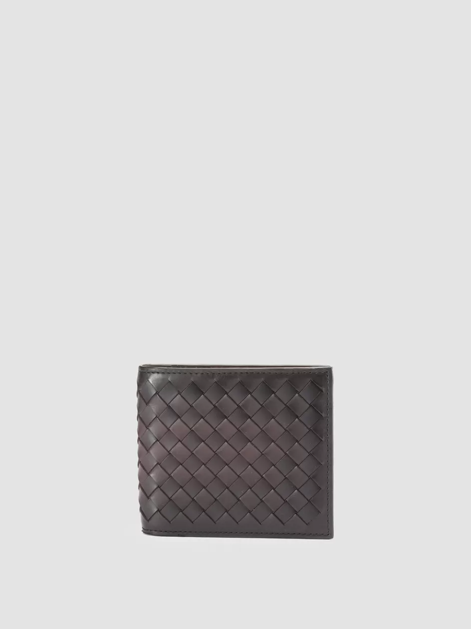 Officine Creative Wallets | Woven Leather Selection>BOUDIN 123 - Brown Woven Leather Bifold Wallet DARK