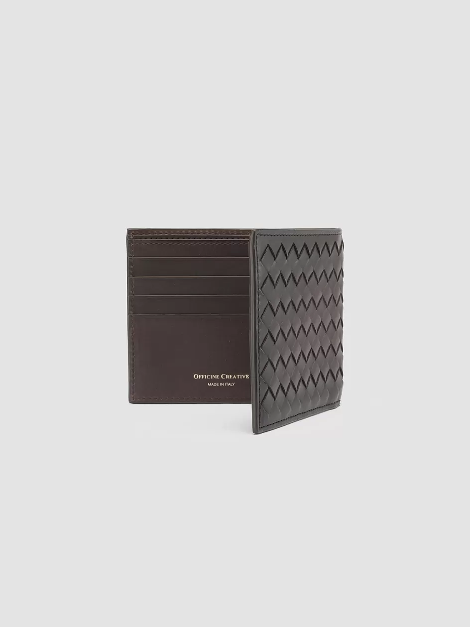 Officine Creative Wallets | Woven Leather Selection>BOUDIN 123 - Brown Woven Leather Bifold Wallet DARK