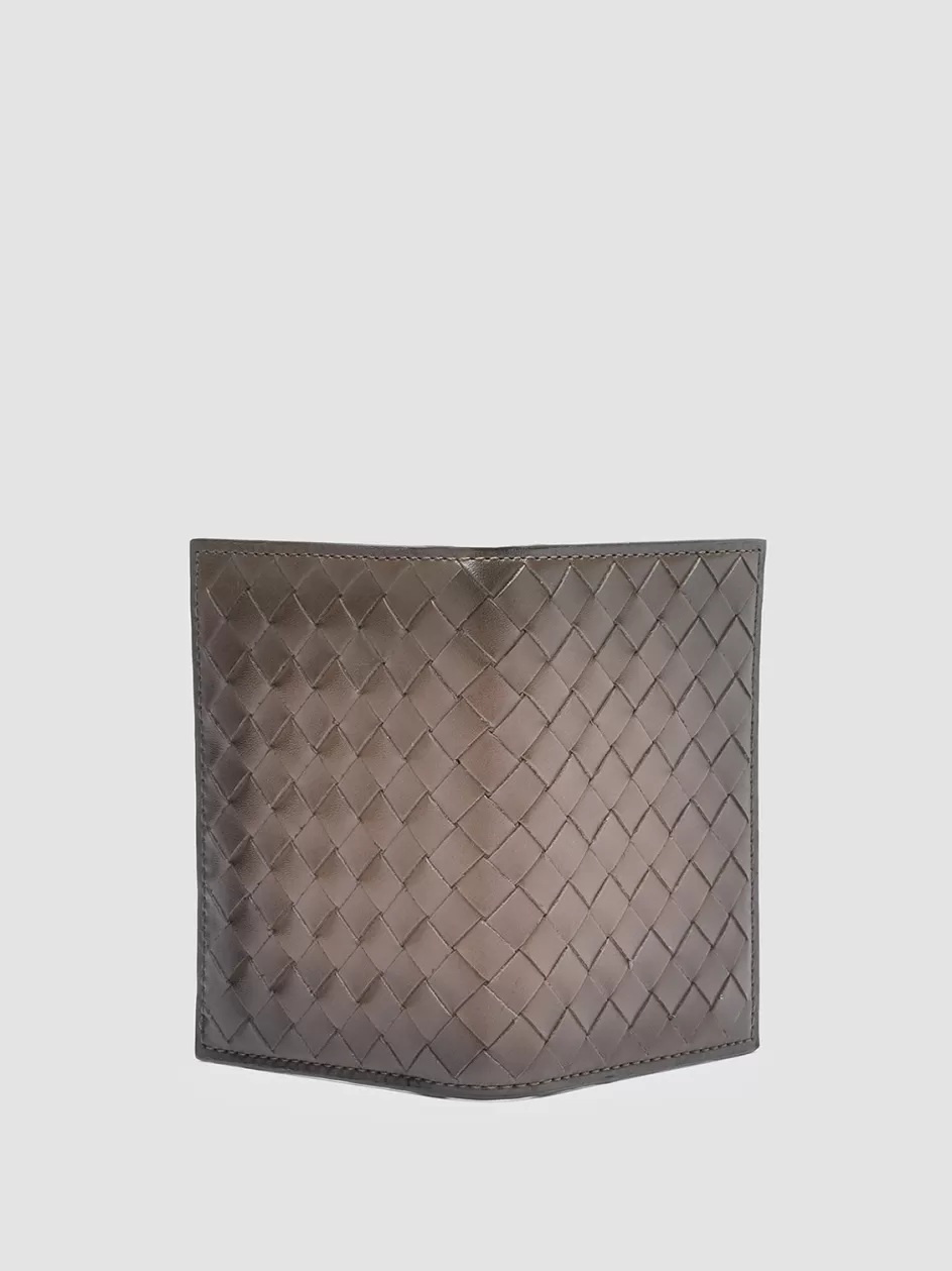 Officine Creative Woven Leather Selection | Wallets>BOUDIN 124 - Taupe Woven Leather Bifold Wallet WALNUT