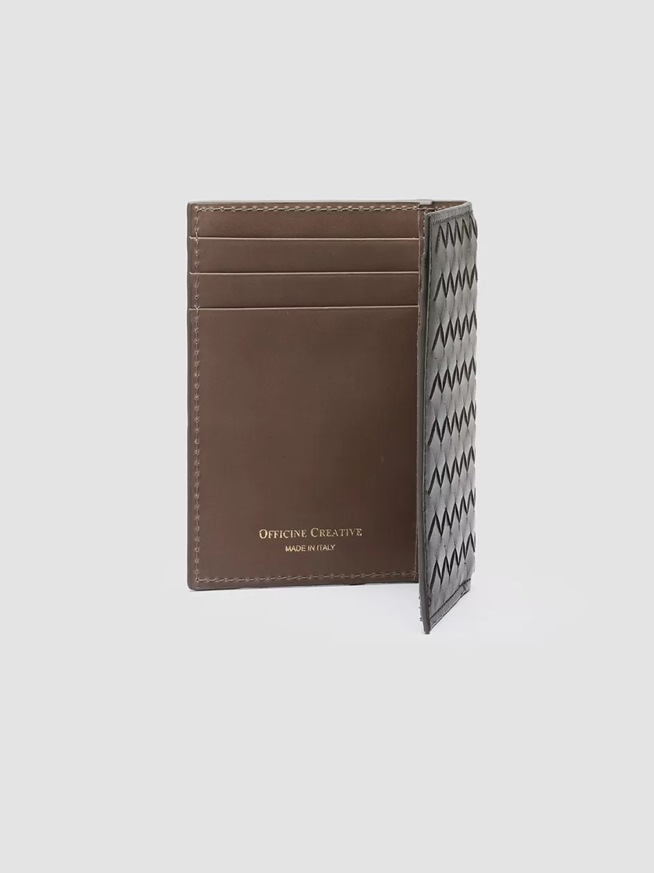 Officine Creative Woven Leather Selection | Wallets>BOUDIN 124 - Taupe Woven Leather Bifold Wallet WALNUT