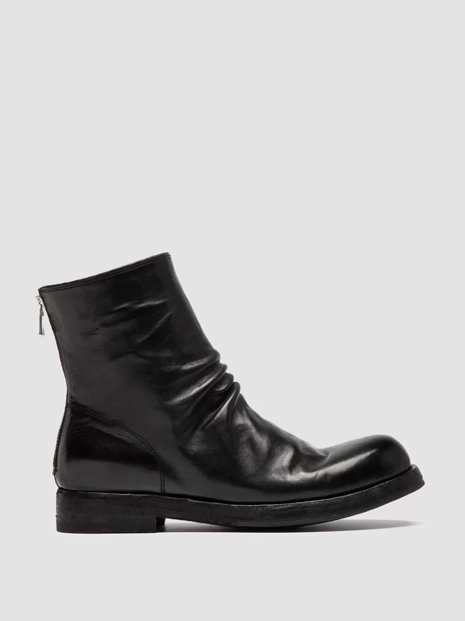 Officine Creative Boots & Booties>BULLA DD 303 - Black Leather Zipped Boots NERO                                              