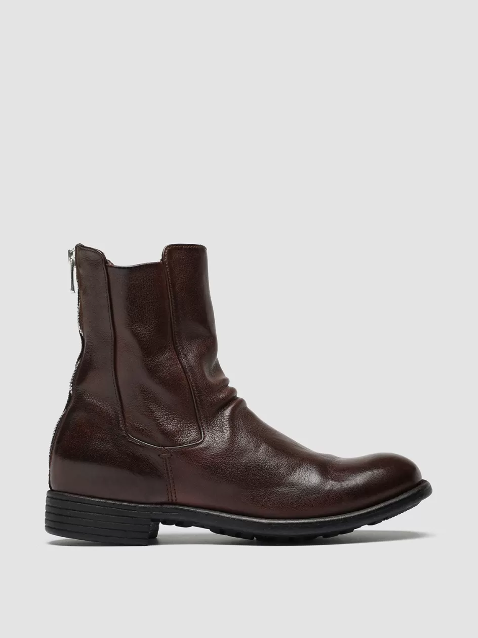 Officine Creative Boots & Booties>CALIXTE 049 - Brown Leather Zip Boots DARK BROWN