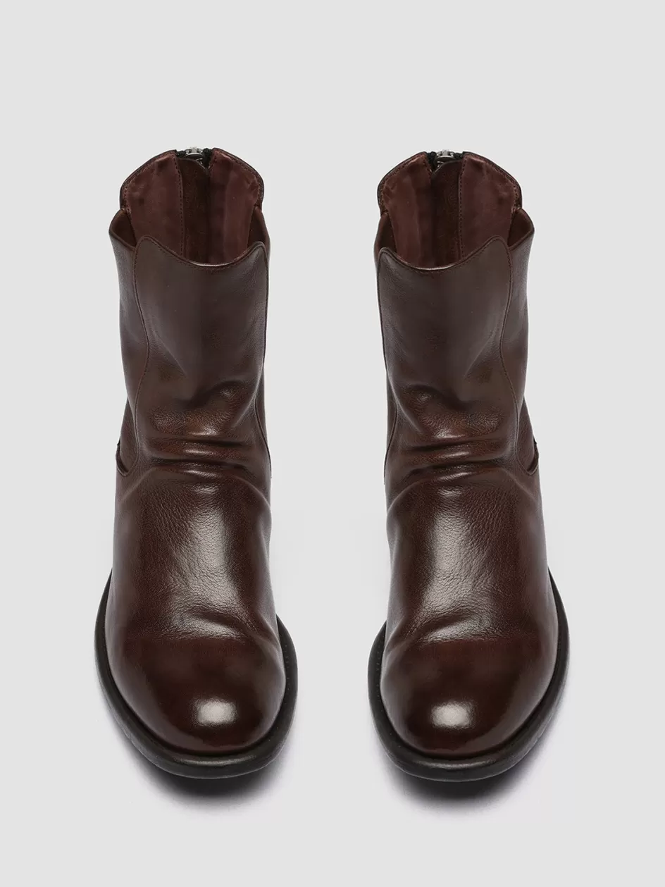 Officine Creative Boots & Booties>CALIXTE 049 - Brown Leather Zip Boots DARK BROWN