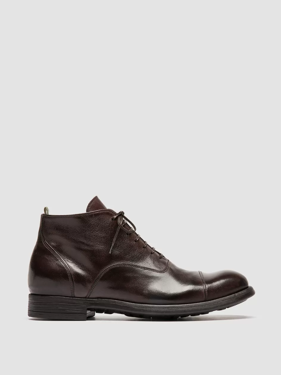 Officine Creative Ankle Boots>CHRONICLE 057 - Brown Leather Lace Up Boots DARK BROWN