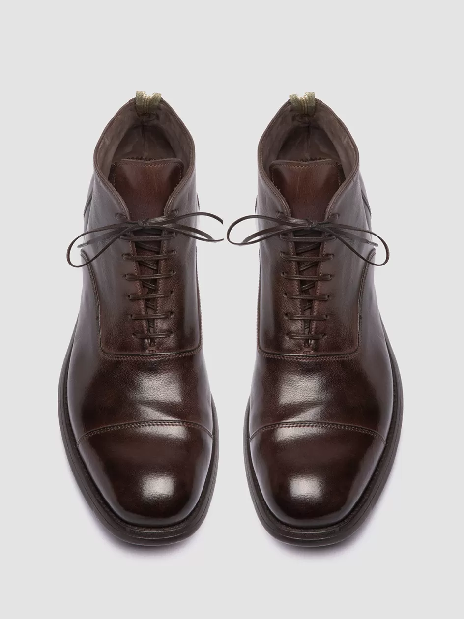 Officine Creative Ankle Boots>CHRONICLE 057 - Brown Leather Lace Up Boots DARK BROWN