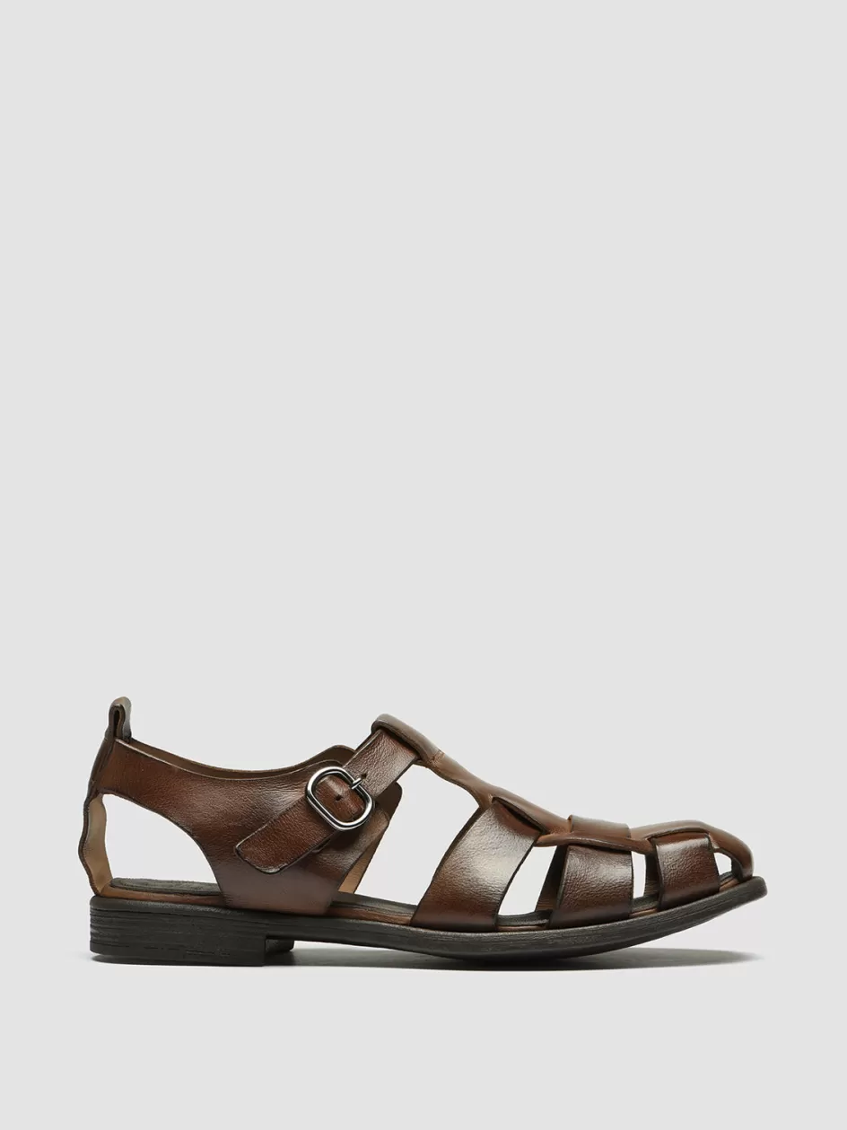 Officine Creative Sandals>CHRONICLE 145 - Brown Leather Sandals CIGAR