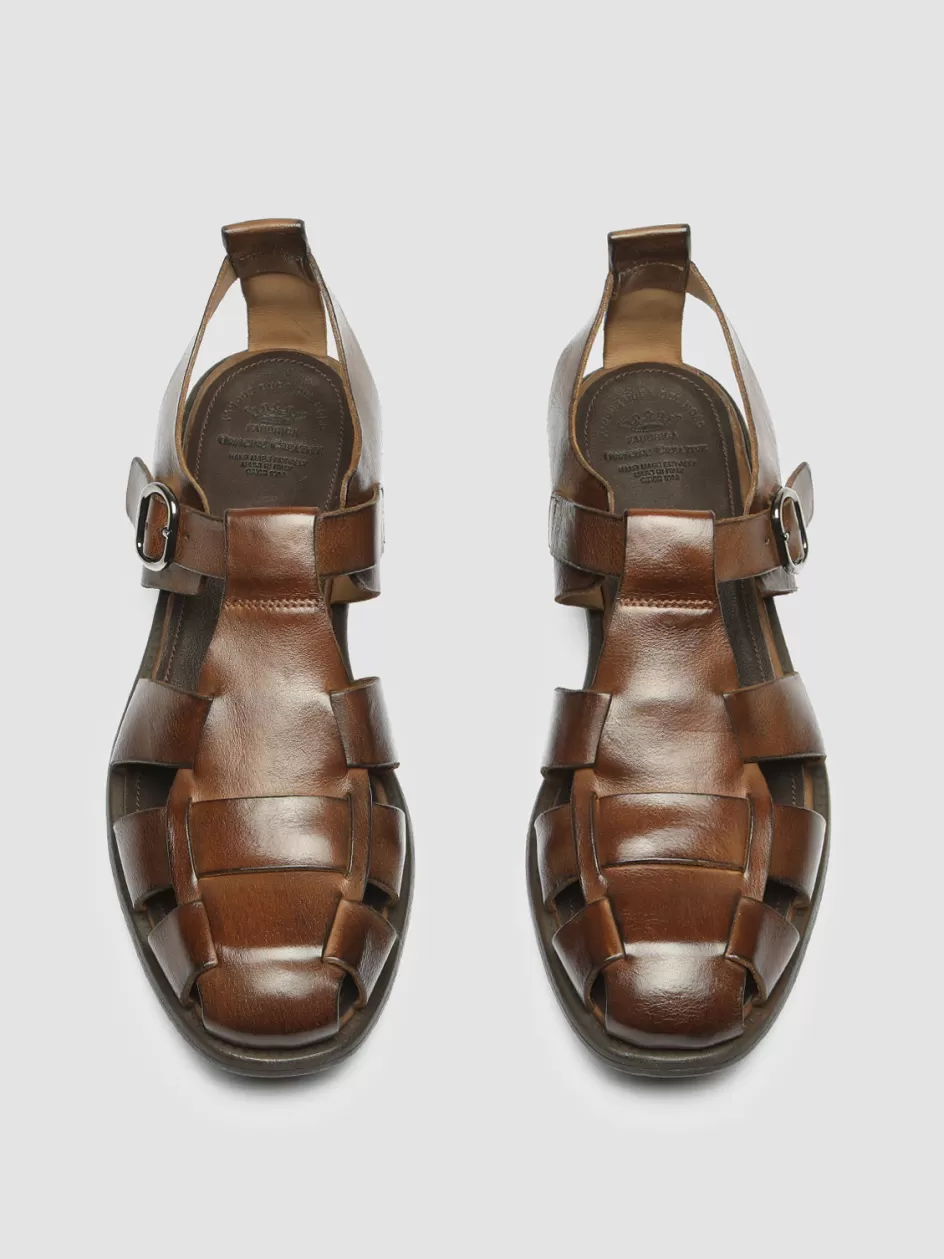 Officine Creative Sandals>CHRONICLE 145 - Brown Leather Sandals CIGAR