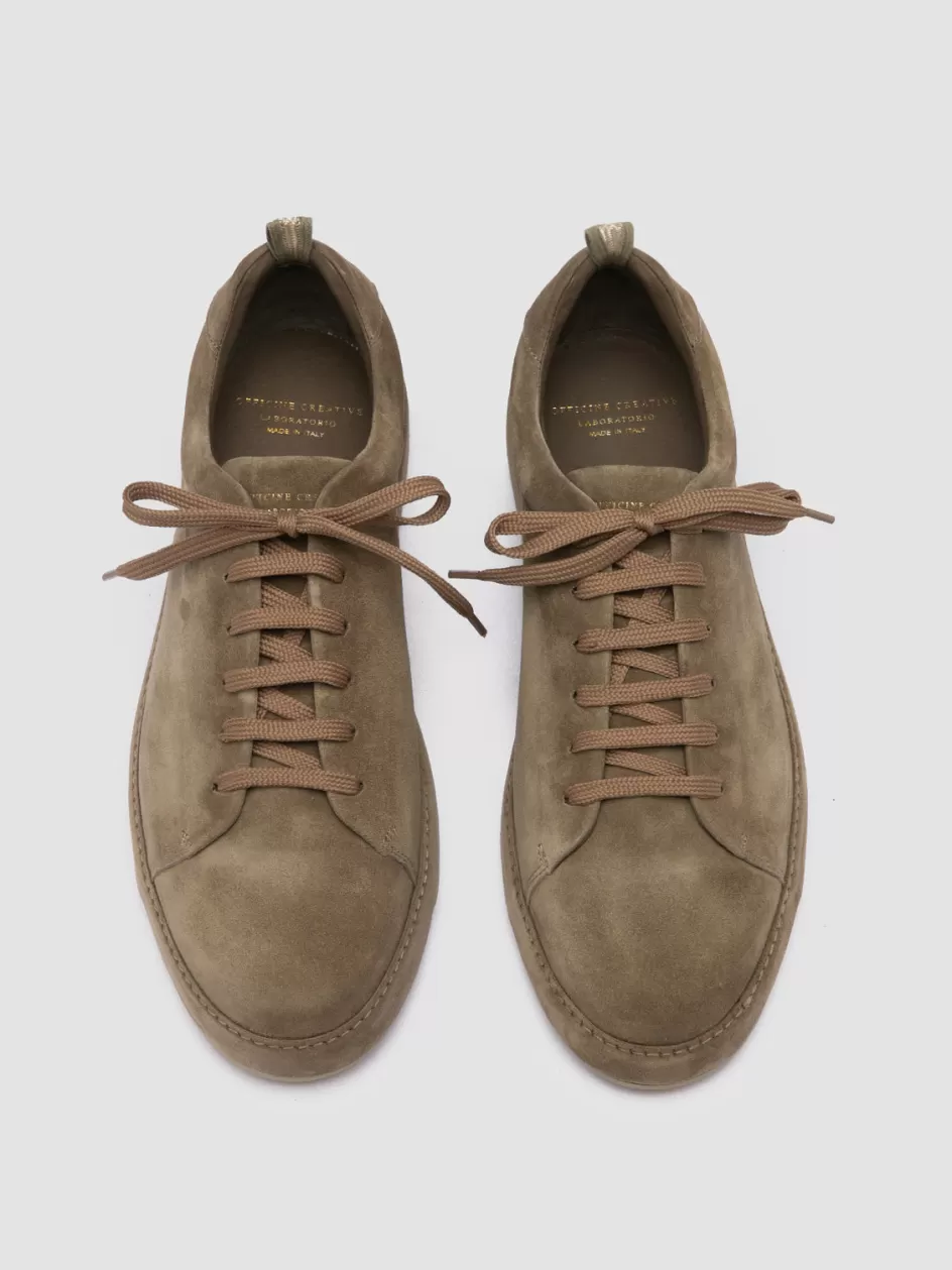 Officine Creative Suede Selection | Sneakers>COVERED 001 - Green Suede Low Top Sneakers LEAD