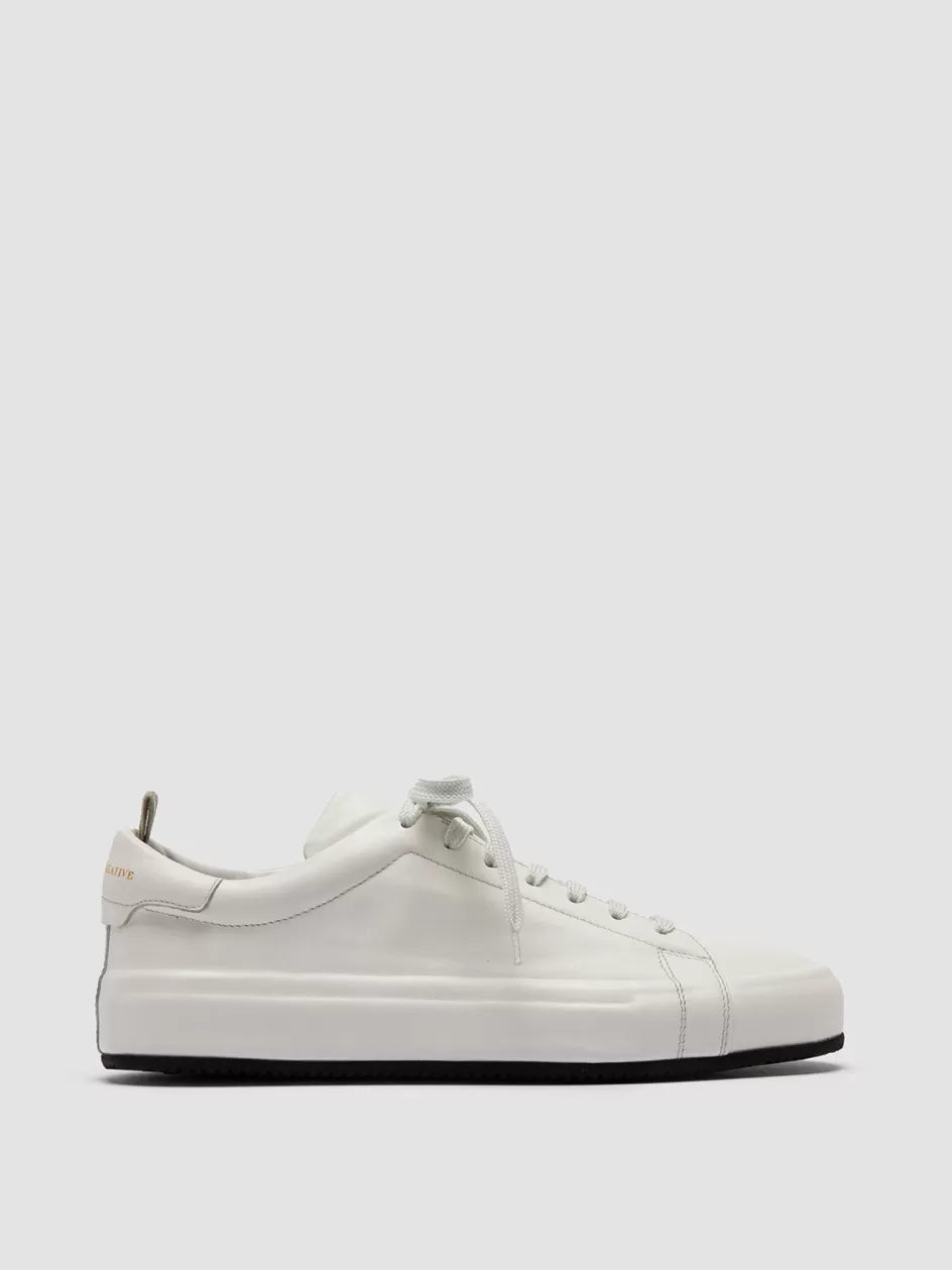 Officine Creative Sneakers>EASY 101 - White Leather Low Top Sneakers BURRO