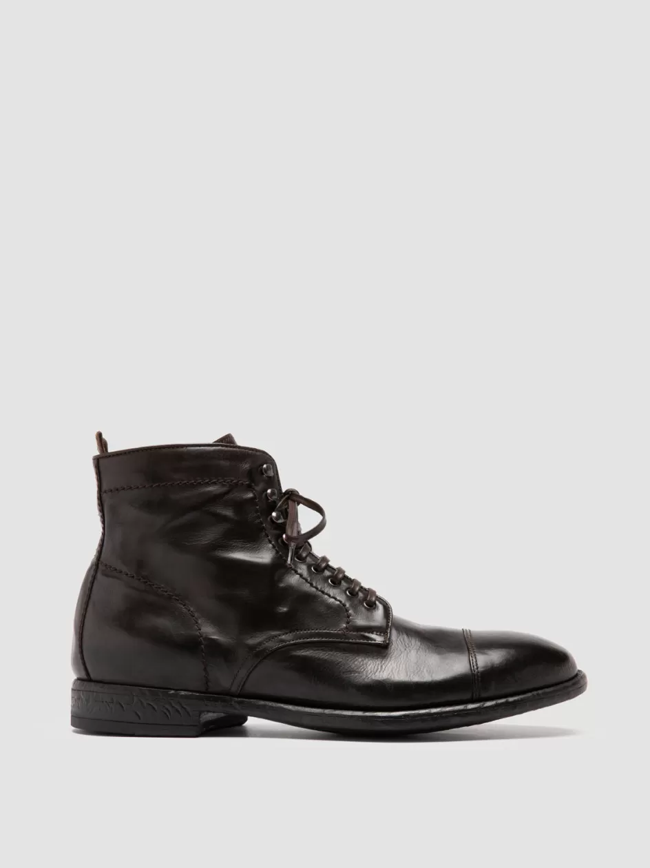 Officine Creative Ankle Boots>EMORY CAOU 014 - Dark Brown Leather Boots EBANO