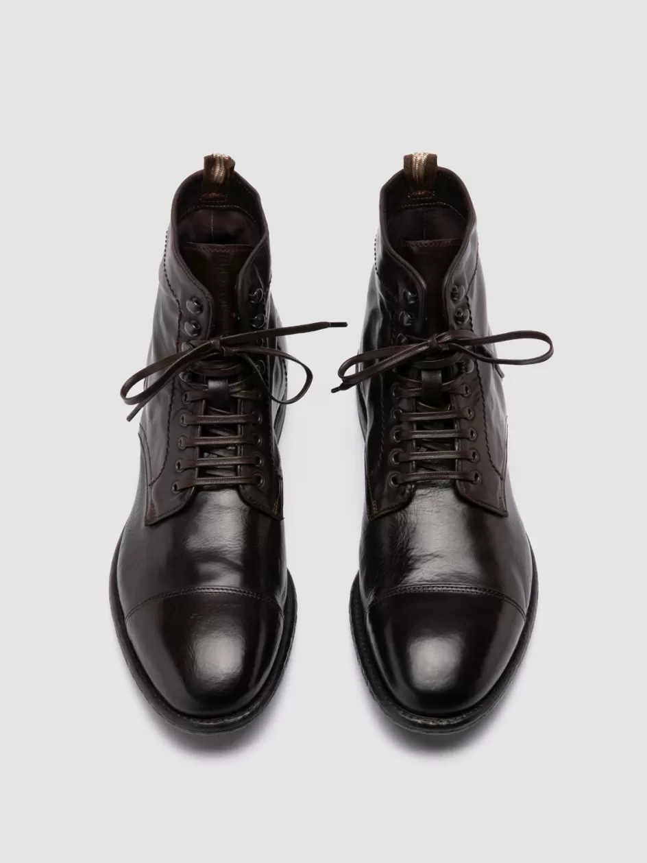 Officine Creative Ankle Boots>EMORY CAOU 014 - Dark Brown Leather Boots EBANO