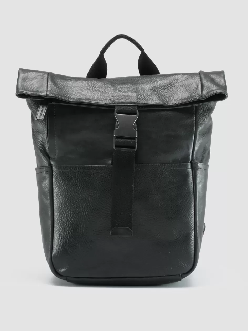 Officine Creative Backpacks | Backpacks>EQUIPAGE 001 - Black Leather Backpack NERO